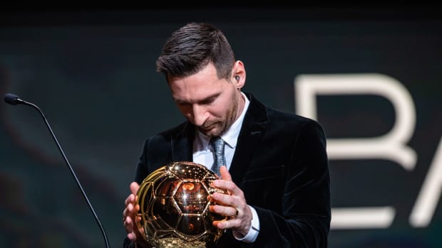 Lionel Messi pictured in December 2019 after winning the men's Ballon d'Or award for the sixth time