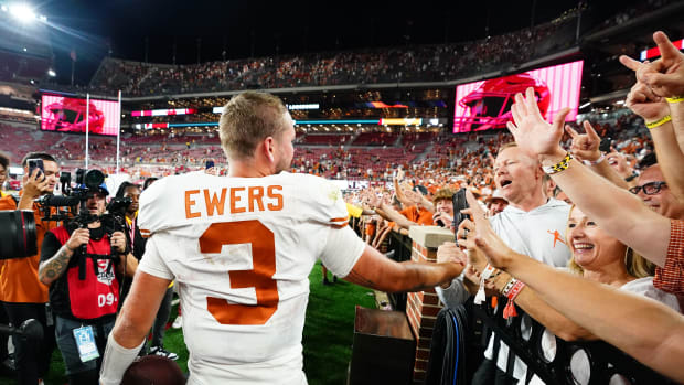 Quinn Ewers after No. 11 Texas's 34-24 win at No. 3 Alabama on Sept. 9, 2023.
