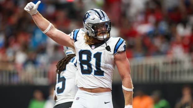 Carolina Panthers tight end Hayden Hurst caught Bryce Young’s first NFL touchdown.