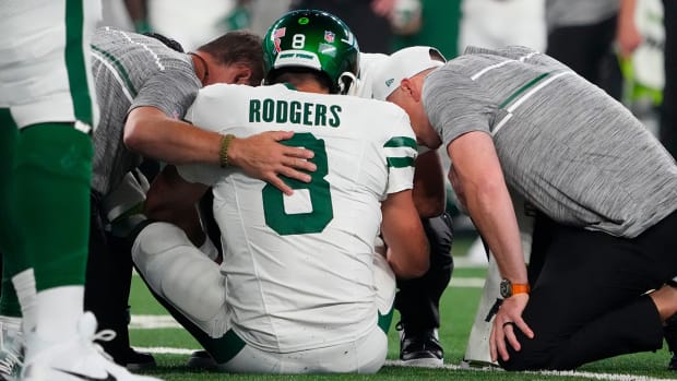 New York Jets quarterback Aaron Rodgers was injured on his franchise debut.