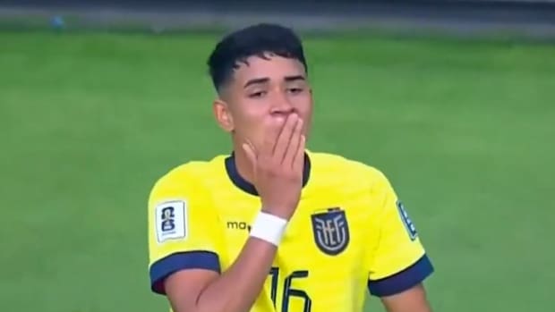 Kendry Paez pictured during his international debut for Ecuador in September 2023