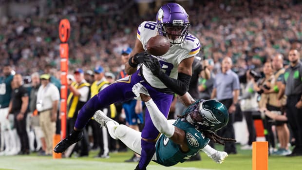 Vikings WR Justin Jefferson fumbled during Week 2 vs. the Eagles. The Vikings have turned the ball over seven times in their first two games.