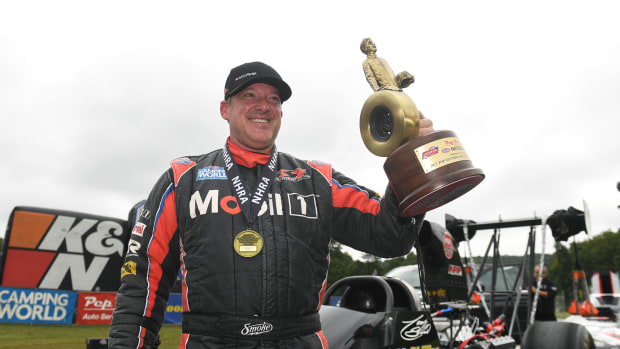Tony Stewart finished runner-up in his rookie season in NHRA Drag Racing, competing in the Top Alcohol Dragster circuit. If he ever wins a NHRA championship, Stewart could become the first driver in history to win championships in NASCAR, IndyCar and NHRA. Photo courtesy NHRA.