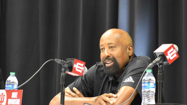 Indiana coach Mike Woodson addresses the media at the beginning of IU Basketball Media Day at Simon Skjodt Assembly Hall on Wednesday.