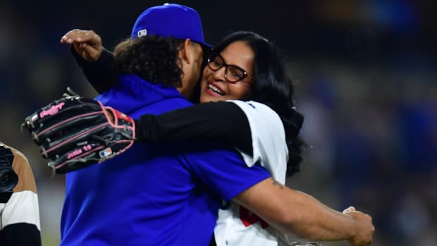 Ysmalia Graterol is greeted by her son Los Angeles Dodgers relief pitcher Brusdar Graterol.