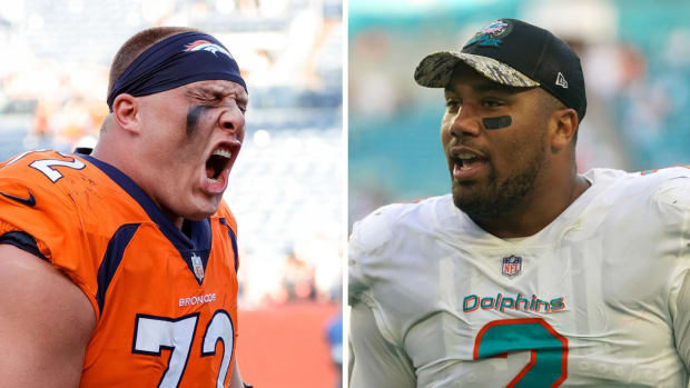 Denver Broncos left tackle Garett Bolles and Miami Dolphins defensive end Bradley Chubb.