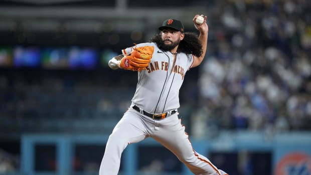 SF Giants pitcher Sean Manaea (52) throws in the first inning against the Los Angeles Dodgers at Dodger Stadium on September 22, 2023.