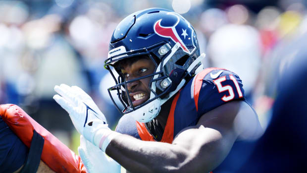 Houston Texans defensive end Will Anderson Jr. (51) warms up before the start of Sunday's game. The Jacksonville Jaguars hosted the Houston Texans at EverBank Stadium in Jacksonville, Fla. Sunday, September 24, 2023. [Bob Self/Florida Times-Union]  