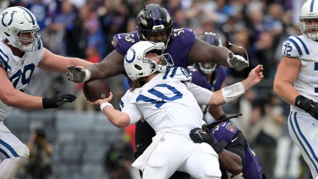 Gardner Minshew sacked in Indianapolis Colts win over Baltimore Ravens