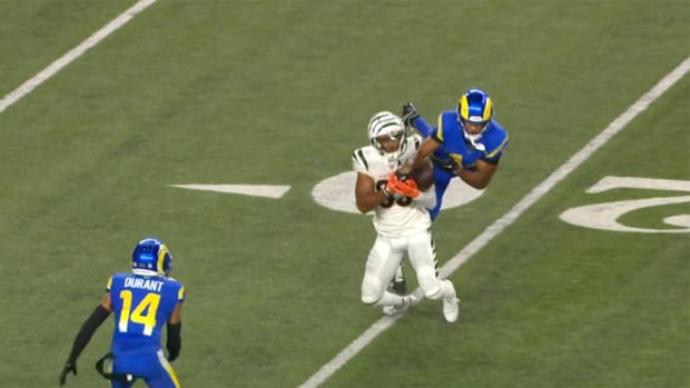 Rams cornerback Ahkello Witherspoon records an interception against the Bengals.