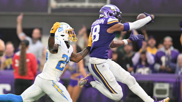 Vikings receiver Justin Jefferson is having an historic season after three consecutive games of nearly 150-plus yards, including 149 yards and a touchdown against the Chargers in Week 3.