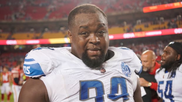 Lions defensive tackle Benito Jones walks off the field after a game.