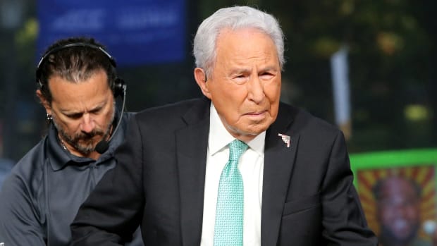 ESPN’s Lee Corso on the set of College GameDay.