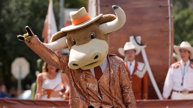 Hook Em marches in the Bevo Parade before the game against Kansas at Royal-Memorial Stadium on Saturday September 30, 2023.  