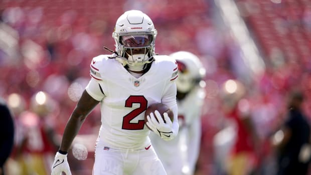 Arizona Cardinals wide receiver Marquise Brown (2) runs with the ball before the start of the game against the San Francisco 49ers at Levi's Stadium. Mandatory Credit: Cary Edmondson-USA TODAY Sports