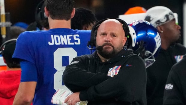 Oct 2, 2023; East Rutherford, New Jersey, USA; New York Giants head coach Brian Daboll inn the second half against the Seattle Seahawks at MetLife Stadium.