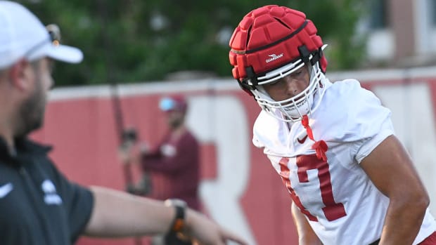 Razorbacks tight end Maddox Lassiter at fall practice in August