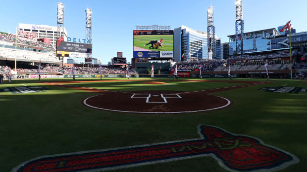 Oct 7, 2023; Cumberland, Georgia, USA; An overall view of the field before game one of the NLDS for the 2023 MLB playoffs between the Atlanta Braves and the Philadelphia Phillies at Truist Park.