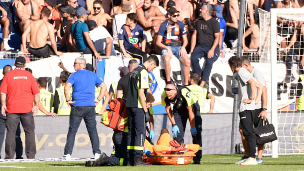 Clermont keeper Mory Diaw on a stretcher.