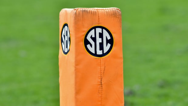 Oct 14, 2017; Knoxville, TN, USA; General view of the SEC logo during the second quarter of the game between the Tennessee Volunteers and South Carolina Gamecocks at Neyland Stadium. Mandatory Credit: Randy Sartin-USA TODAY Sports