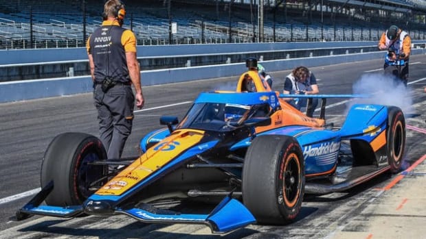 Kyle Larson puts the pedal to the metal in his first IndyCar test Thursday at Indianapolis Motor Speedway. Photo courtesy Chevrolet.
