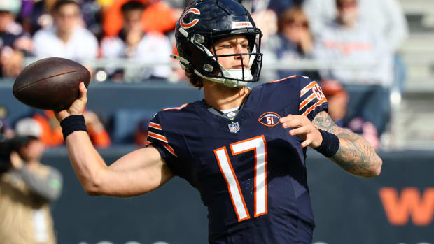 Bears undrafted quarterback Tyson Bagent out of Division II Shepherd won his first NFL start.