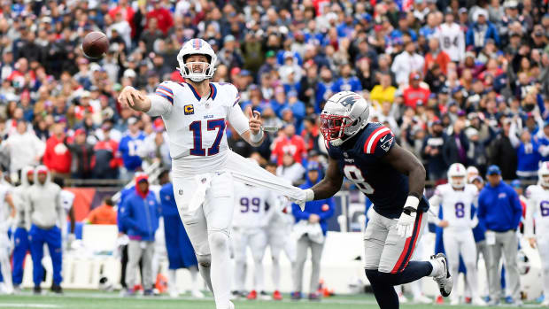 Bills quarterback Josh Allen had a key turnover in Buffalo's loss to the Patriots in Week 7.