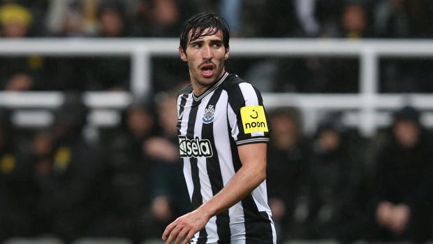 Italian midfielder Sandro Tonali pictured playing for Newcastle United against Borussia Dortmund in October 2023, one day before he was hit with a 10-month ban from football for breaching betting rules