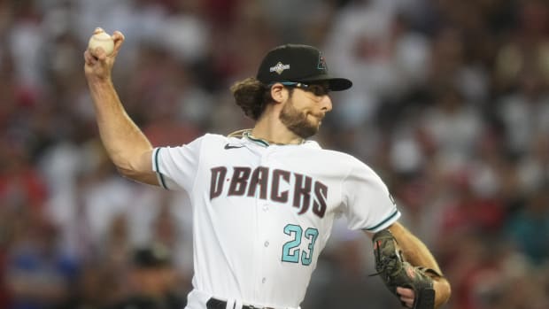 Arizona Diamondbacks right-hander Zac Gallen (23) pitches in Game 5 of the National League Championship Series at Chase Field.