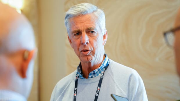 Nov 9, 2022; Las Vegas, NV, USA; Philadelphia Phillies president of baseball operations Dave Dombrowski answers questions from the media during the MLB GM Meetings at The Conrad Las Vegas. Mandatory Credit: Lucas Peltier-USA TODAY Sports