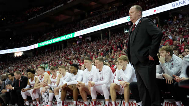 Wisconsin head coach Greg Gard is shown during the second half of their game Thursday, March 2, 2023 at the Kohl Center in Madison, Wis. Purdue beat Wisconsin 63-61. Uwmen02 24