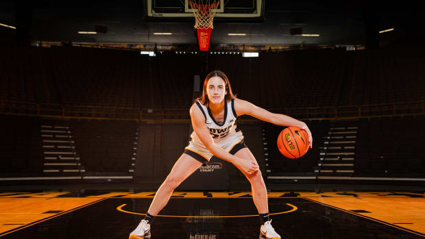 Caitlin Clark stands for a photo during Iowa Women's Basketball Media Day at Carver Hawkeye Arena, Wednesday, Oct. 4, 2023.