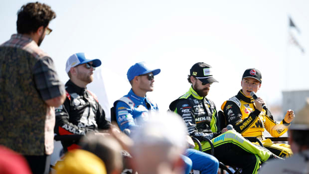 The four finalists in Sunday's title-deciding NASCAR Cup Series Championship 4 race at Phoenix Raceway appeared during Thursday's Media Day (from left): William Byron, Kyle Larson, Ryan Blaney and Christopher Bell. (Photo by James Gilbert/Getty Images)