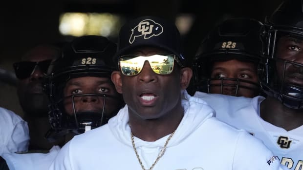 Colorado Buffaloes head coach Deion Sanders enters the field before the game against the UCLA Bruins at Rose Bowl. UCLA defeated Colorado 28-16