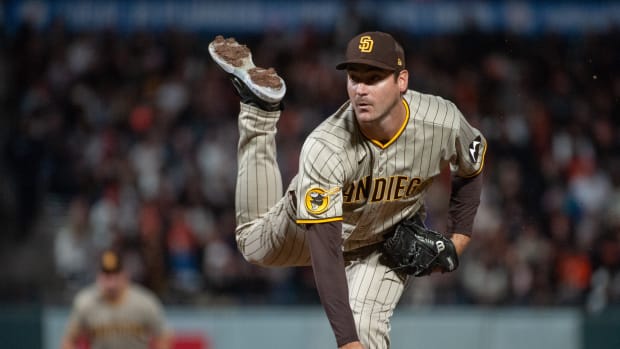 Sep 26, 2023; San Francisco, California, USA; San Diego Padres starting pitcher Seth Lugo (67) throws a pitch during the eighth inning against the San Francisco Giants at Oracle Park.