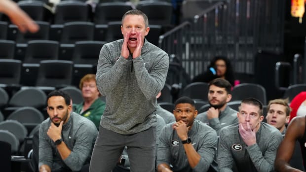 Nov 6, 2023; Las Vegas, Nevada, USA; Georgia Bulldogs head coach Mike White shouts from the sideline during the second half against the Oregon Ducks at T-Mobile Arena. Mandatory Credit: Stephen R. Sylvanie-USA TODAY Sports  