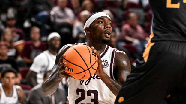 Nov 6, 2023; College Station, Texas, USA; Texas A&M Aggies guard Tyrece Radford (23) looks to pass the ball during the second half against the Texas A&M Commerce at Reed Arena.