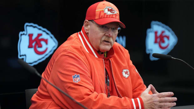 Chiefs head coach Andy Reid speaks with the media during a press conference.