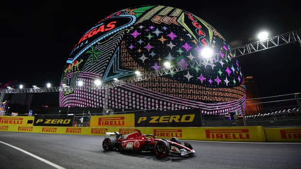 Nov 16, 2023; Las Vegas, Nevada, USA; Scuderia Ferrari driver Charles LeClerc of Monaco (16) during free practice at Las Vegas Strip Circuit.