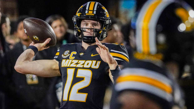 Missouri's Brady Cook throws a pass during Tigers' win over Florida