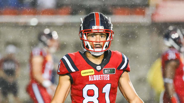 Montreal Alouettes wide receiver Austin Mack looks on against the Winnipeg Blue Bombers during a game in July at Percival Molson Memorial Stadium.