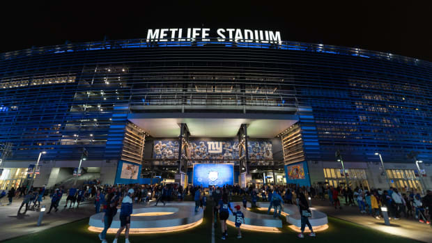 Fans walk around after the New York Giants Fan Fest finished at MetLife stadium in East Rutherford on Thursday, August 24, 2023.