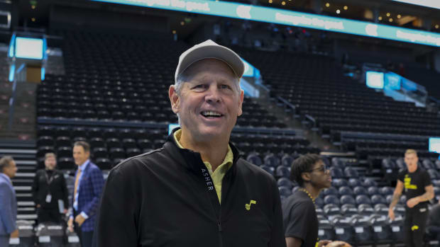 Utah Jazz CEO Danny Ainge before a game against the Los Angeles Clippers at Delta Center.