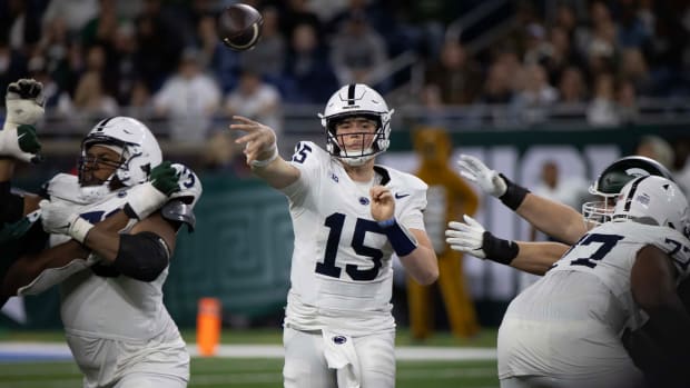 Penn State quarterback Drew Allar throws a pass in the Nittany Lions' victory over Michigan State.