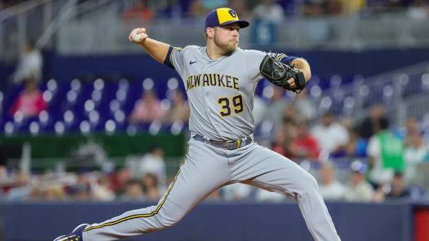 Sep 22, 2023; Miami, Florida, USA; Milwaukee Brewers starting pitcher Corbin Burnes (39) delivers a pitch against the Miami Marlins during the first inning at loanDepot Park. Mandatory Credit: Sam Navarro-USA TODAY Sports