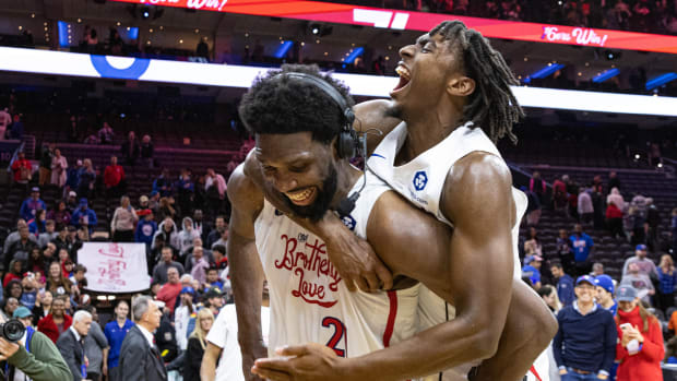 Philadelphia 76ers center Joel Embiid and guard Tyrese Maxey.