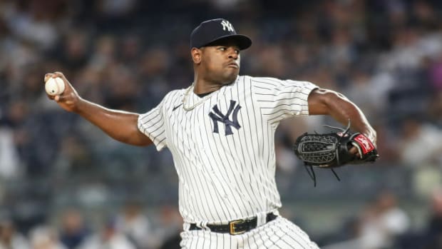 Yankees pitcher Luis Severino throws a pitch during a game in 2023.