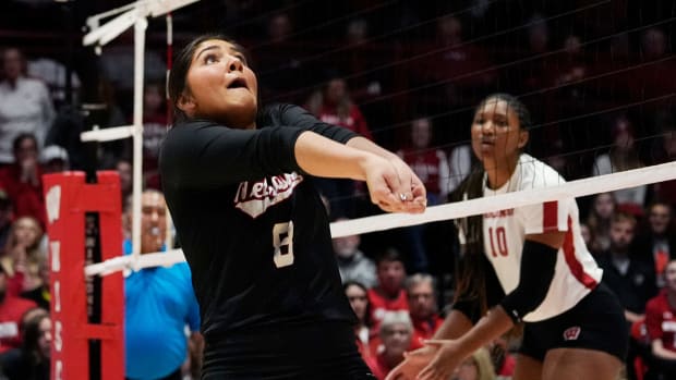 Nebraska libero/defensive specialist Lexi Rodriguez (8) is seen during the second set of the game against Wisconsin on Friday November 24, 2023 at the UW Field House in Madison, Wis.