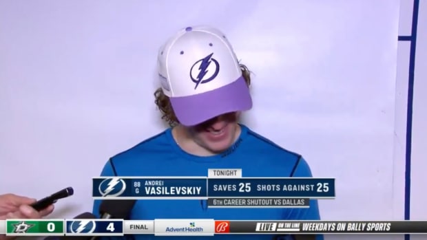 Lightning goalie Andrei Vasilevskiy smiles