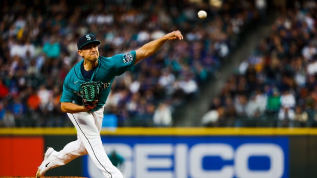 May 6, 2023; Seattle, Washington, USA; Seattle Mariners starting pitcher Marco Gonzales (7) throws against the Houston Astros during the sixth inning at T-Mobile Park.